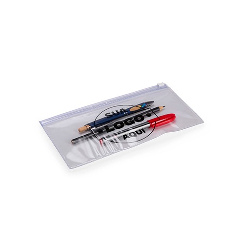 Estojo plástico transparente com fechamento zip zap deslizante

Alura: 12cm
Largura: 23,5cm

Medidas aproximadas para gravação (CxL): 22cm x 9cm